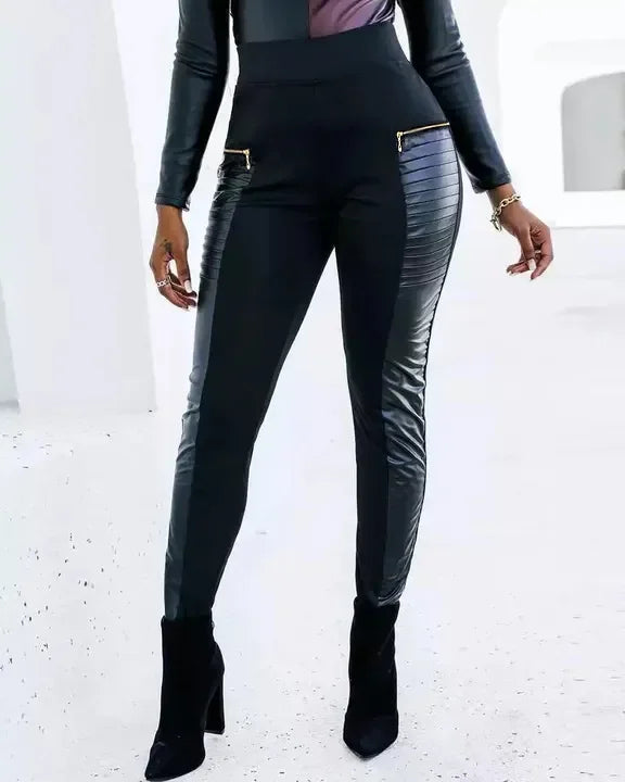 Trendy High-Waisted Leather Trousers for Women - Romy-S-The Livary
