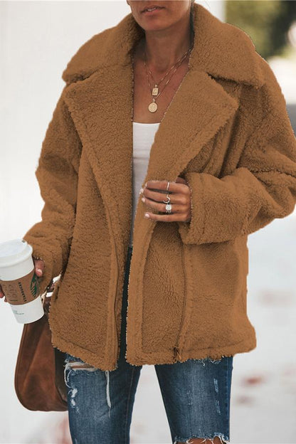 Trendy Jacket with Stand-Up Collar and Zipper - Amara-Brown-S-Nora Luxe