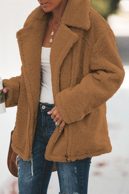 Trendy Jacket with Stand-Up Collar and Zipper - Amara-Brown-S-Nora Luxe