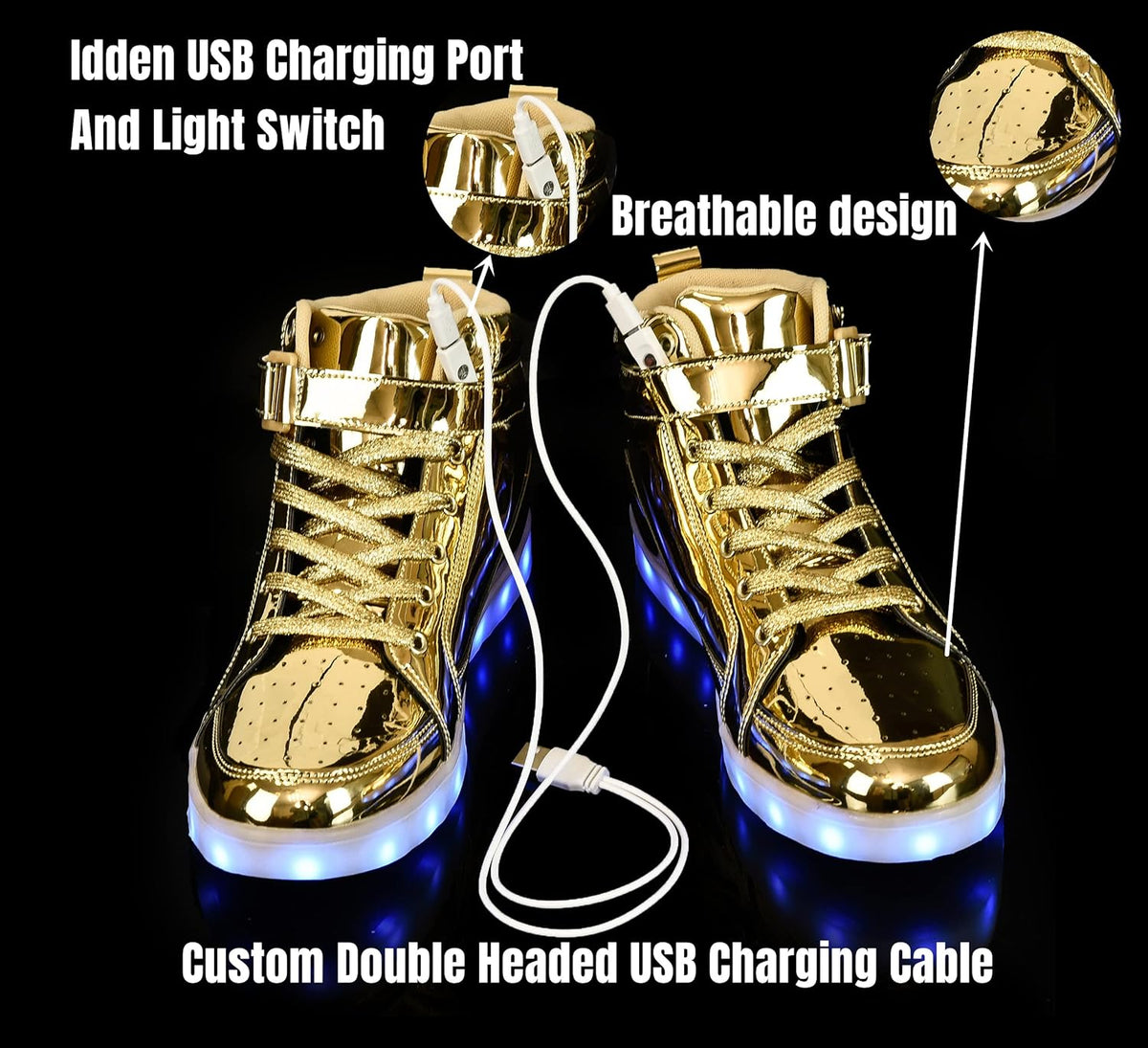 Trendy LED Sneakers with Rechargeable Lighting - LumaBoost-Black-2.5-Nora Luxe