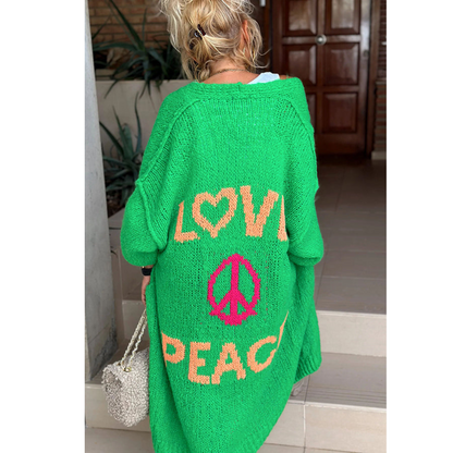 Trendy Long Knitted Cardigan - Sofia-Green-One Size-Nora Luxe