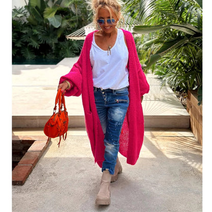 Trendy Long Knitted Cardigan - Sofia-Orange-One Size-Nora Luxe
