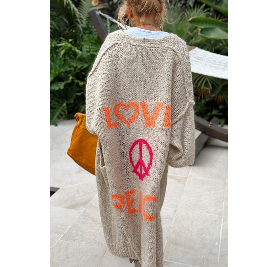 Trendy Long Knitted Cardigan - Sofia-Orange-One Size-Nora Luxe