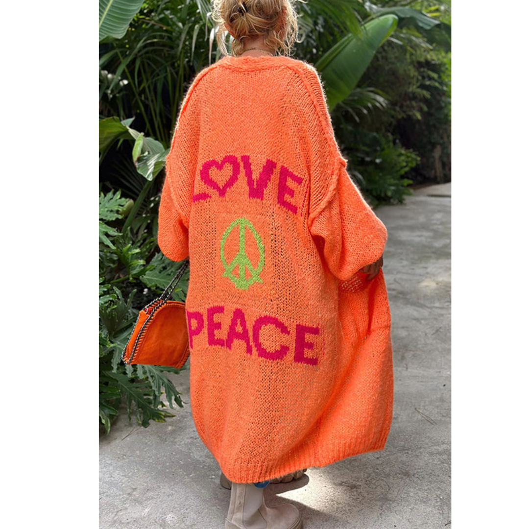 Trendy Long Knitted Cardigan - Sofia-Orange-One Size-Nora Luxe
