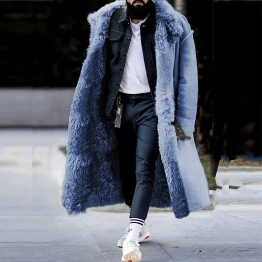 Trendy Long Warm Winter Coat for Men - Matteo-Blue-S-Nora Luxe