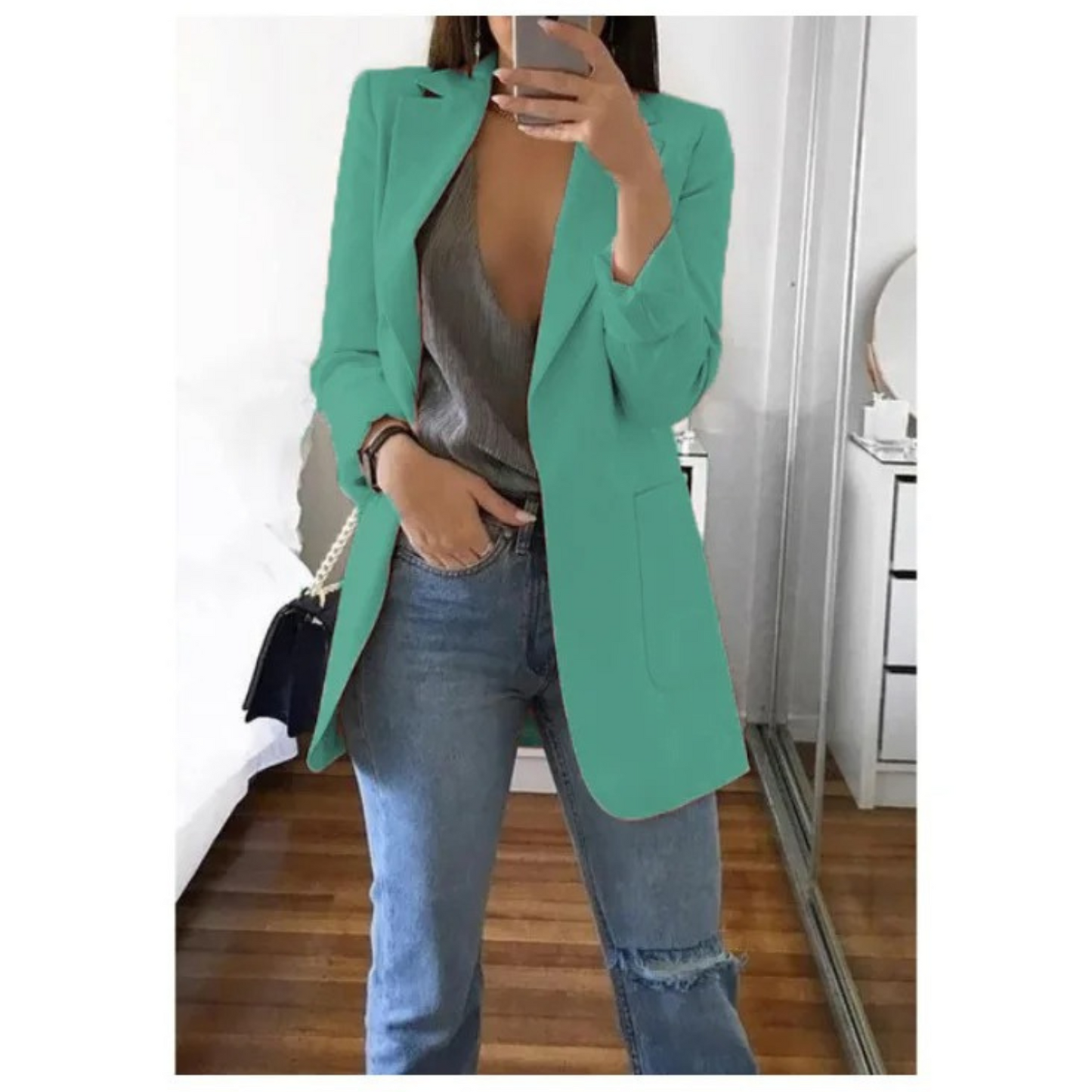 Trendy Long Women's Blazer - Valentina-Light Blue-S-Nora Luxe