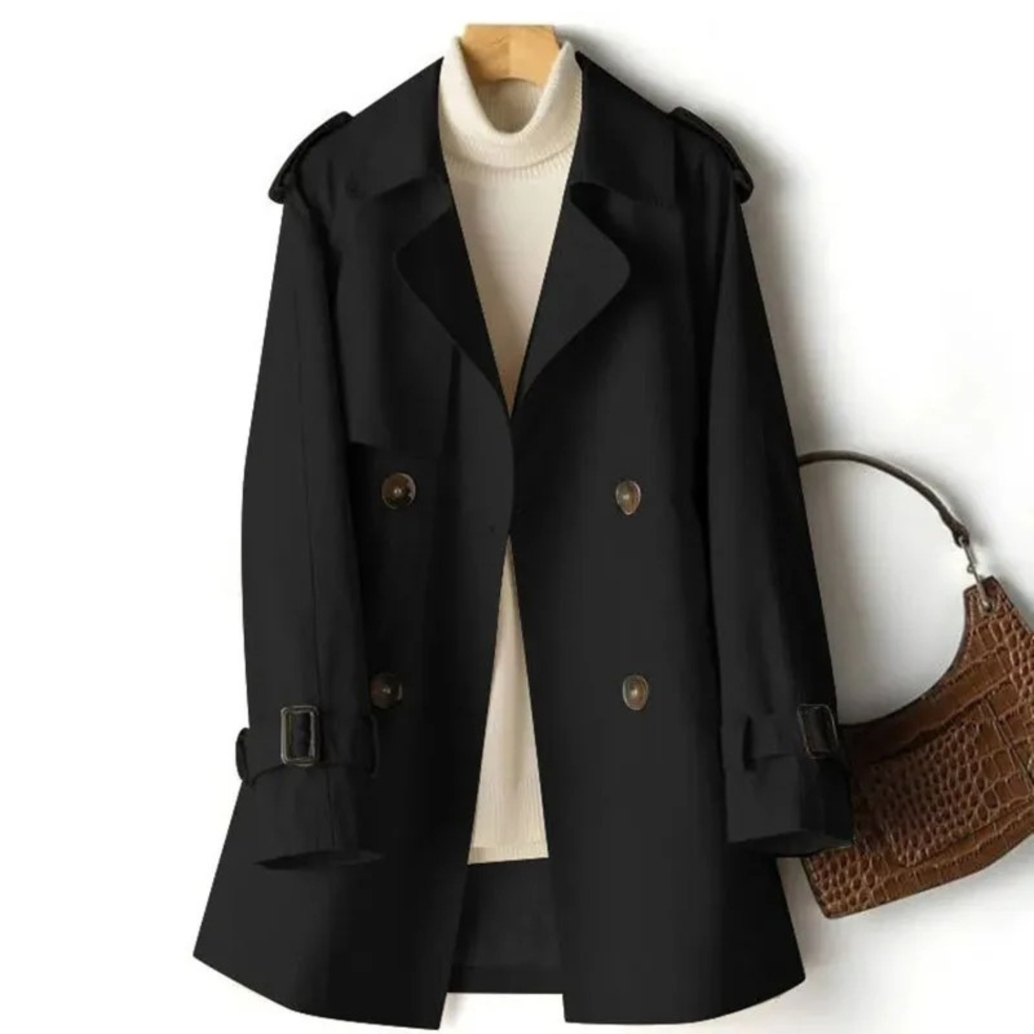 Trendy Long Women's Trench Coat - Mila-Black-M-Nora Luxe