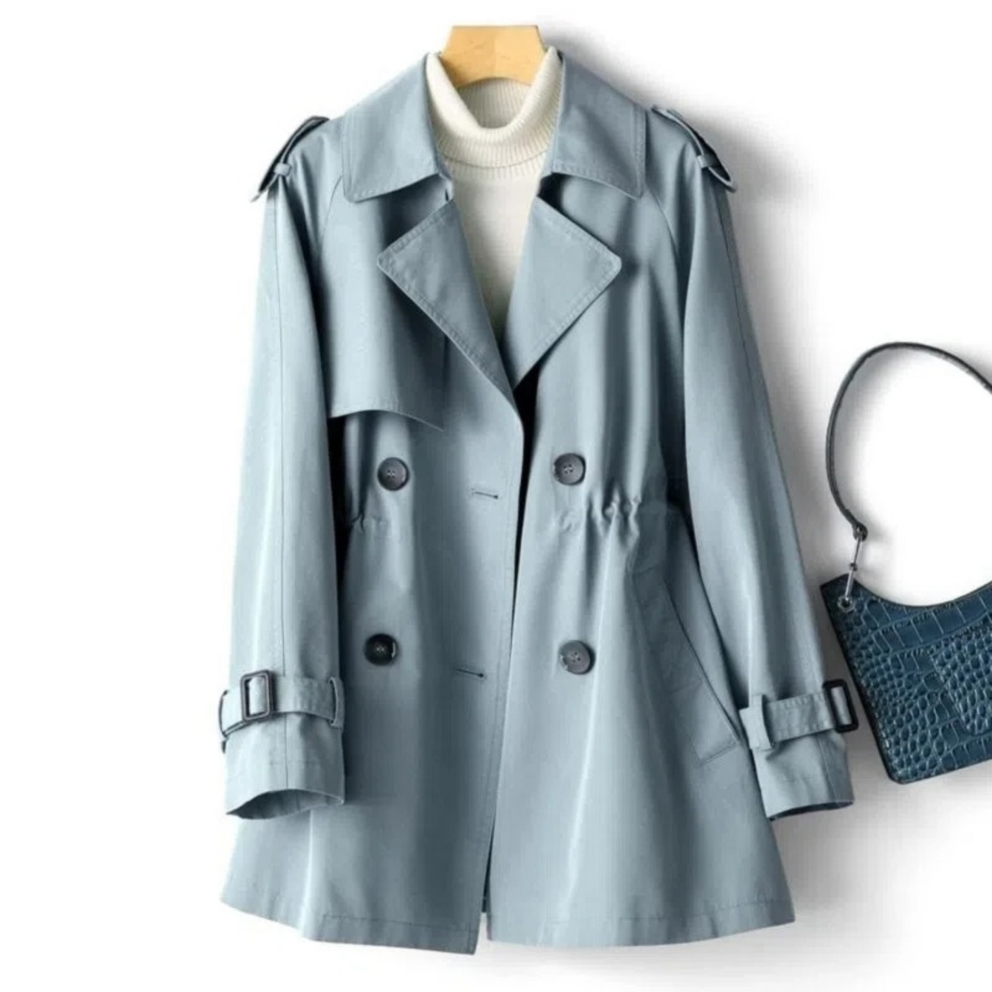 Trendy Long Women's Trench Coat - Mila-Blue-M-Nora Luxe