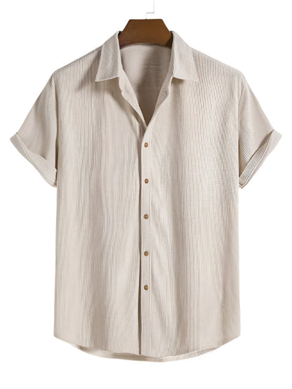 Trendy men's summer set with striped design - Beach Style-Beige-The Livary