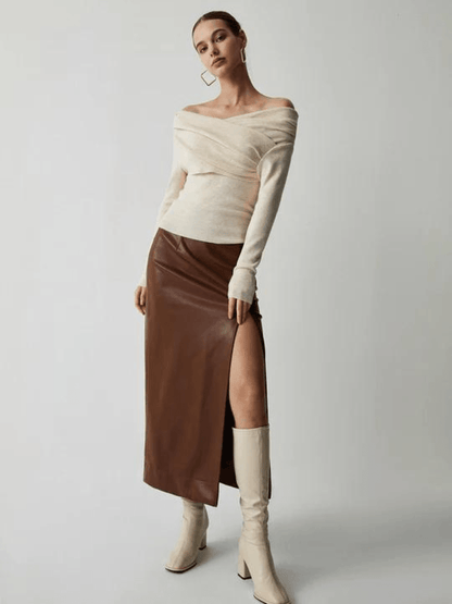 Trendy Off-Shoulder Sweater - Maria-S-Nora Luxe