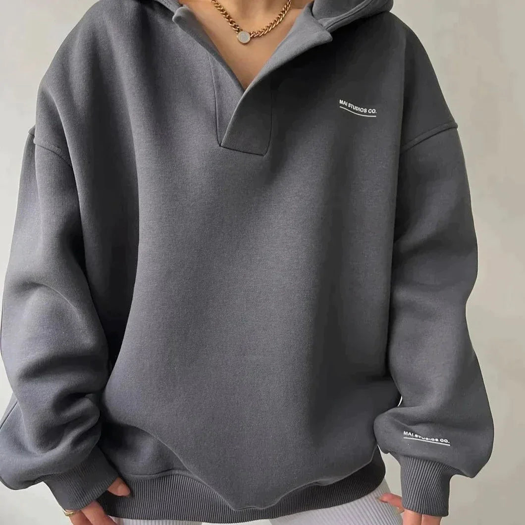 Trendy Oversized Ladies Hoodie with Hood - Luna-Khaki-S-Nora Luxe