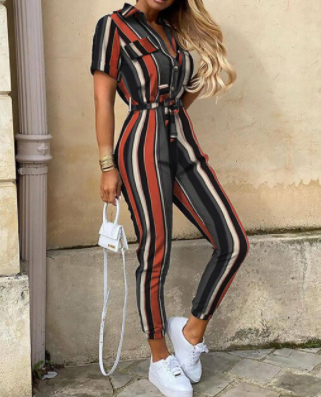 Trendy retro jumpsuit with button placket – Velia-Stripes-S-Nora Luxe