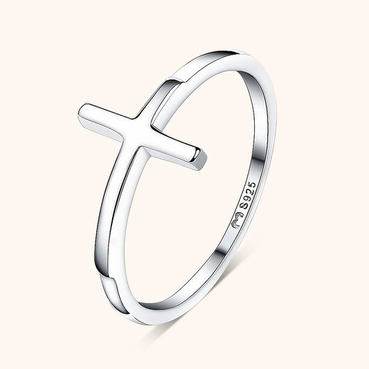 Trendy Ring with Cross Detail - Amélie-5-Silver-Nora Luxe
