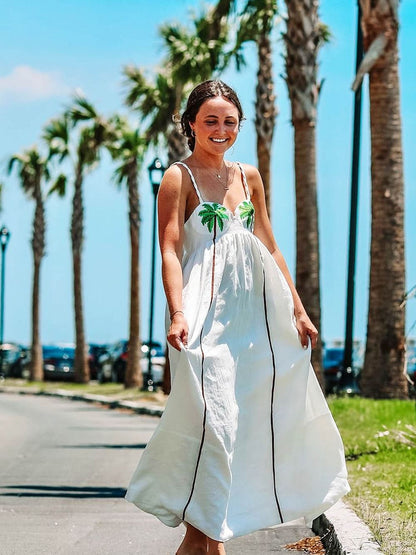 Trendy strappy dress with tropical palm print – Estelle-White-S-The Livary