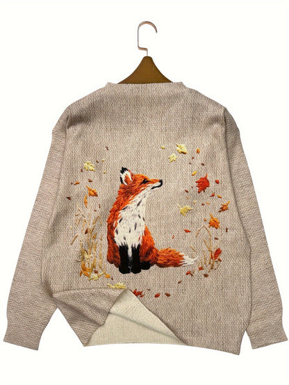Trendy Sweater with Fox Print - Elisanne-S-Nora Luxe