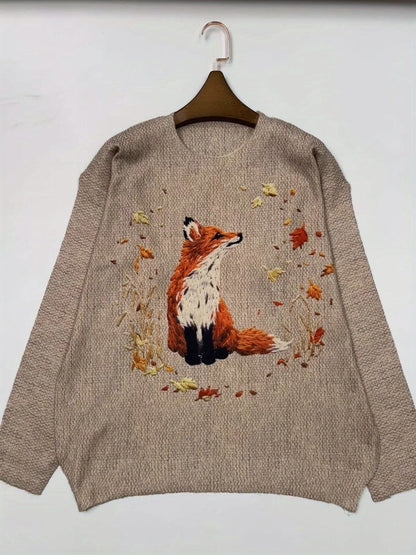 Trendy Sweater with Fox Print - Elisanne-S-Nora Luxe
