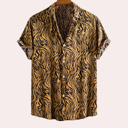 Trendy Tiger Print Shirt with Button Closure - Oscar-S-Nora Luxe
