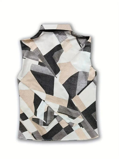 Trendy women's blouse with abstract pattern and button placket – Marlene-White-XS-Nora Luxe
