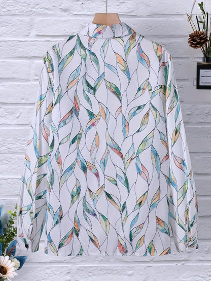 Trendy women's blouse with abstract pattern and button placket – Marlene-White-XS-Nora Luxe