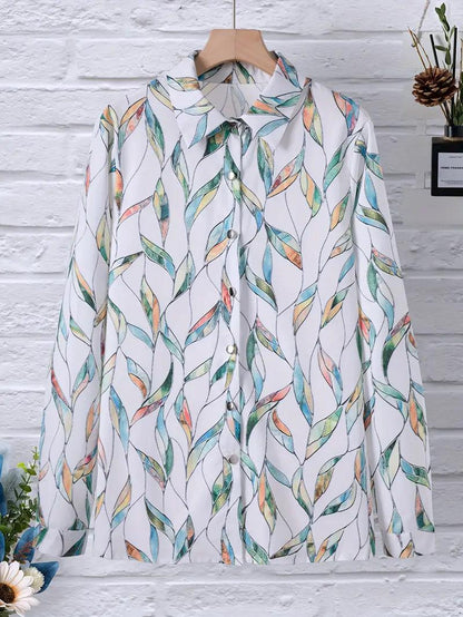 Trendy women's blouse with abstract pattern and button placket – Marlene-White-XS-Nora Luxe