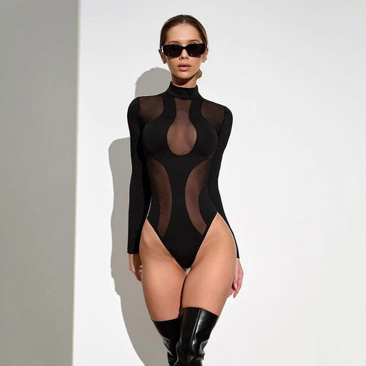 Trendy women's bodysuit with cut-outs and mesh inserts – Nayeli-S-Nora Luxe