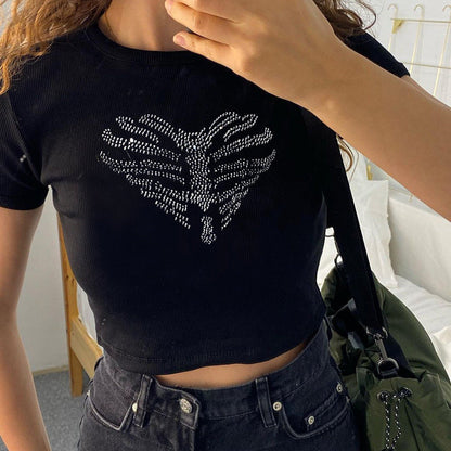 Trendy women's crop top with rhinestone skeleton pattern – Yara-S-Nora Luxe