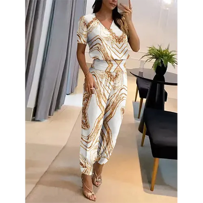 Trendy women's jumpsuit with short sleeves & wide legs – Alina-Dark blue-S-Nora Luxe