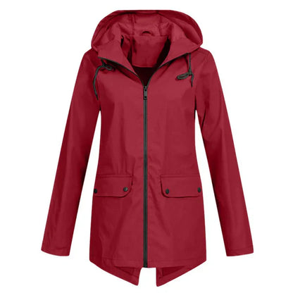 Trendy Women's Rain Jacket with Hood - Liora-Bordeaux red-S-The Livary