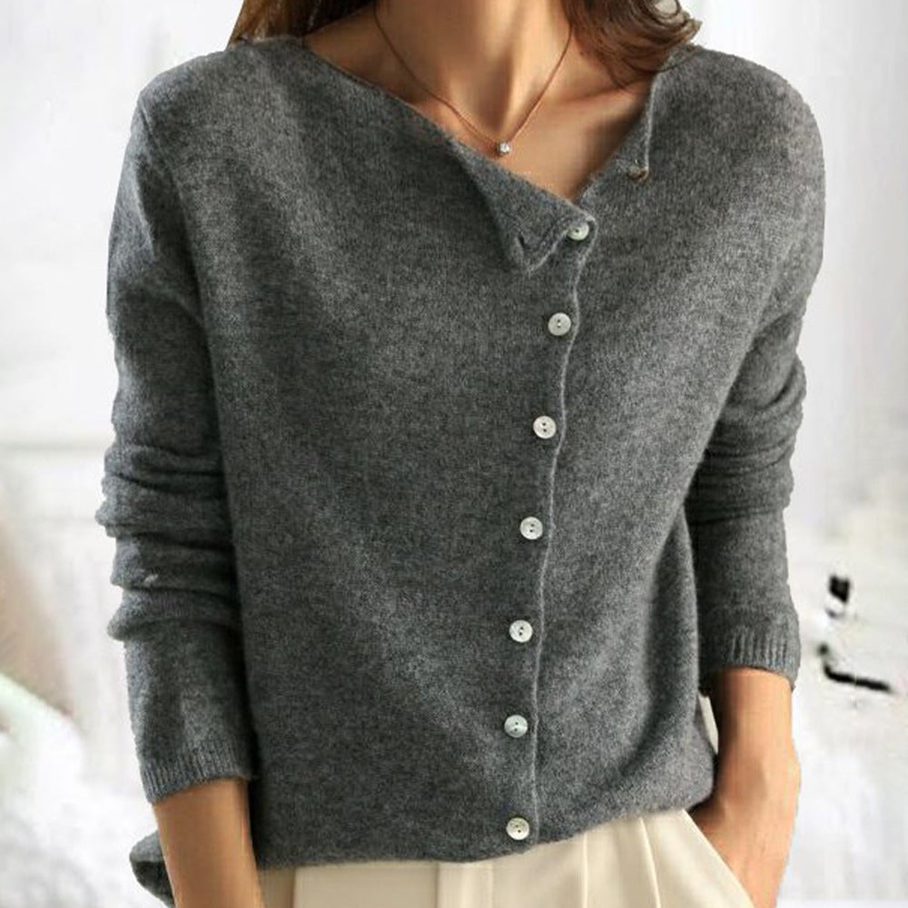 Trendy Women's Sweater with V-Neck - Sienna-Gray-XS-Nora Luxe