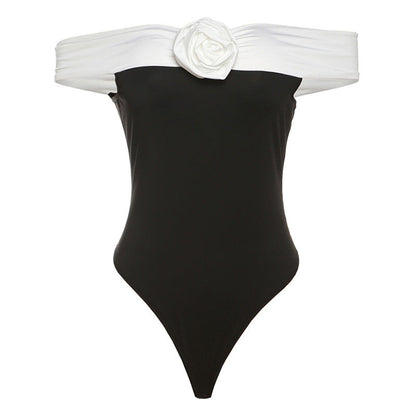 Trendy women's swimsuit with off-shoulder design & floral details – Elara-S-Nora Luxe