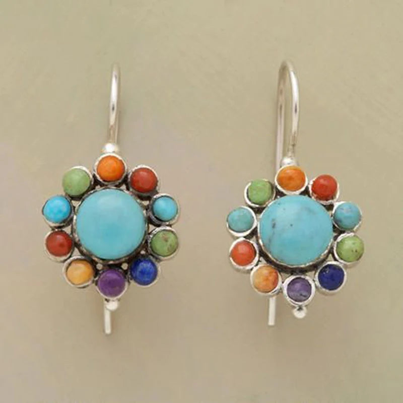 Turquoise Multicolour Hoop Earrings - Zenya-Nora Luxe