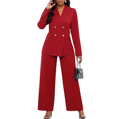 Two-Piece Blazer & Wide Trousers Women's Business Suit - Wendy-Black-S-Nora Luxe
