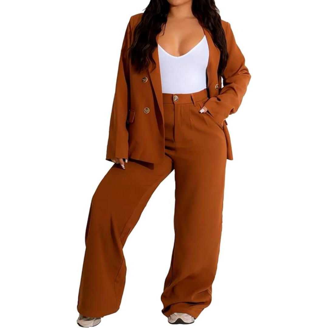 Two-Piece Blazer & Wide Trousers Women's Business Suit - Wendy-Brown-S-Nora Luxe