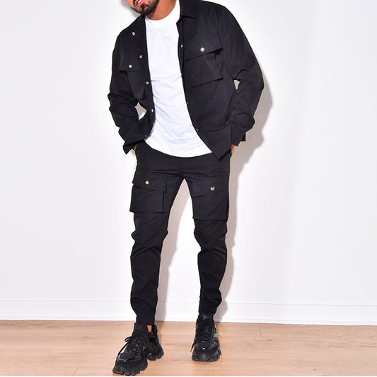 Two-Piece Cargo Set for Men - NomadCargo-Black-S-Nora Luxe