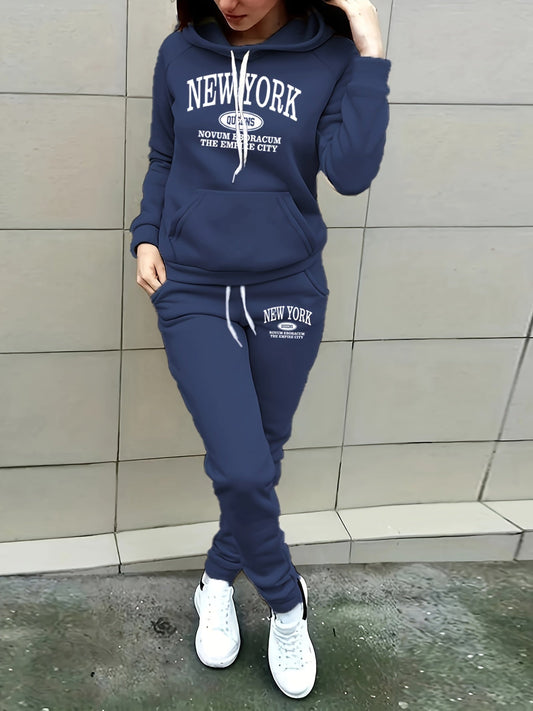 Two-Piece Hoodie Set with New York Print - Noelle-S-Nora Luxe