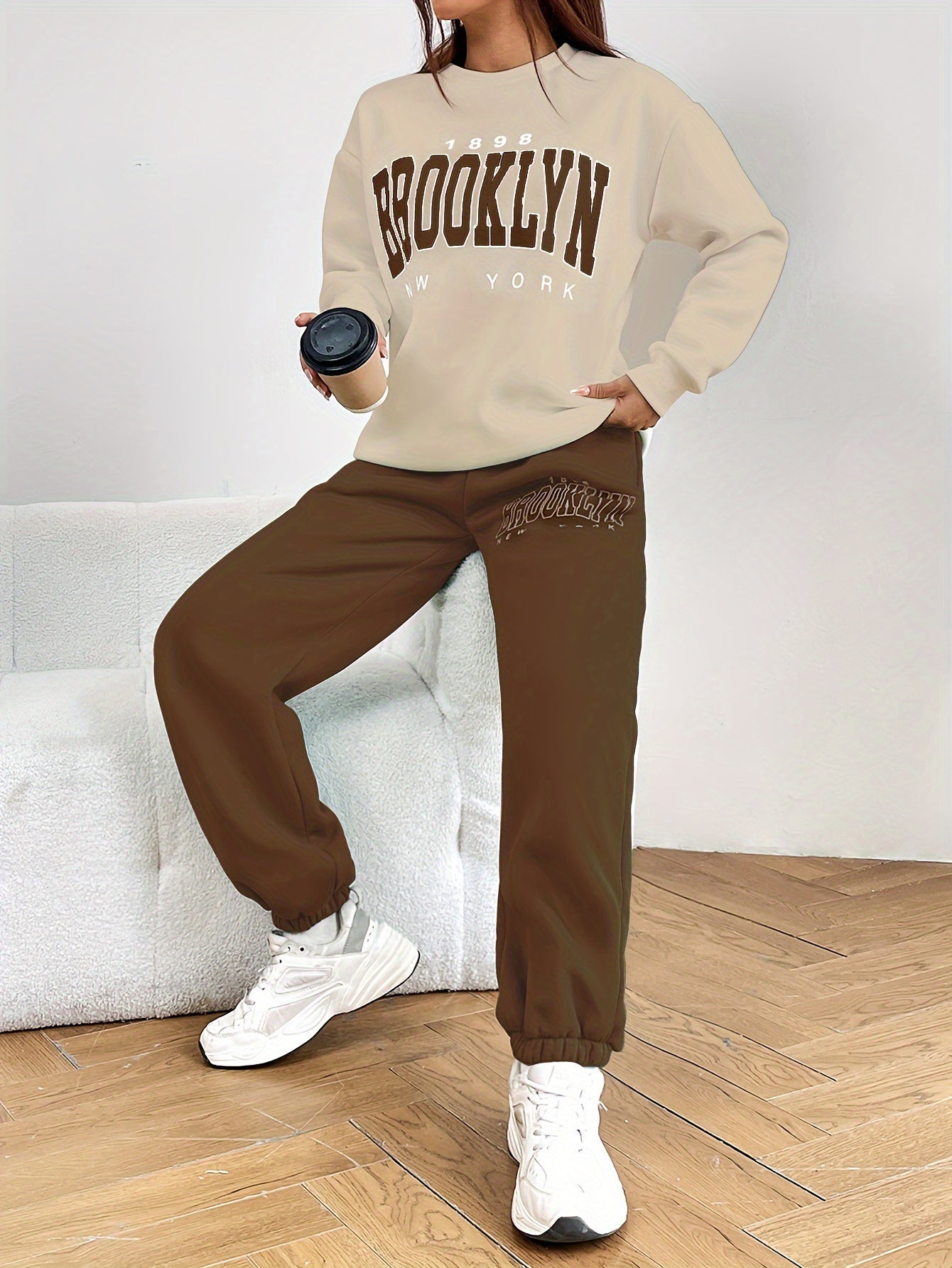 Two-piece Jogging Suit with Trendy Letter Print - Isabelle-Green-S-Nora Luxe