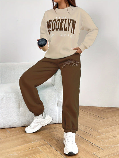 Two-piece Jogging Suit with Trendy Letter Print - Isabelle-Green-S-Nora Luxe