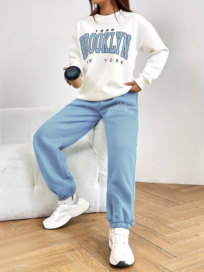 Two-piece Jogging Suit with Trendy Letter Print - Isabelle-Green-S-Nora Luxe