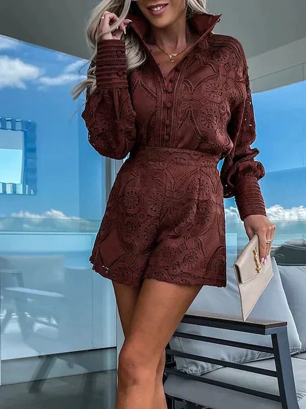 Two-piece lace set for women for summer – Mira-Brown-S-Nora Luxe