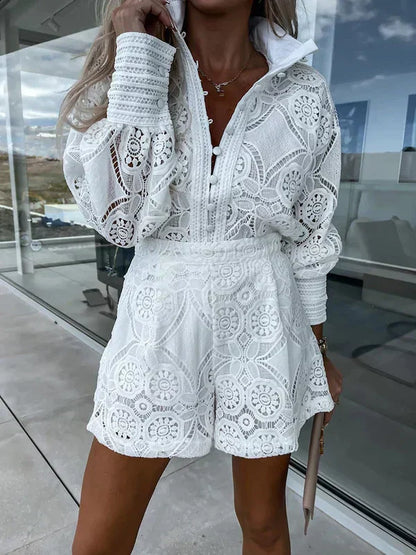 Two-piece lace set for women for summer – Mira-White-S-Nora Luxe