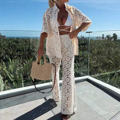 Two-piece ladies lace outfit with wide trousers – Livia-White-S-Nora Luxe
