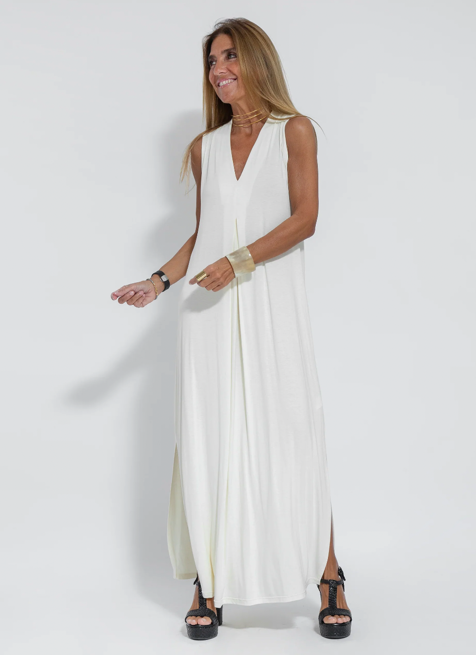 Two-piece Slimming Women's Dress with Vest – Loreen-White with waistcoat-S-Nora Luxe