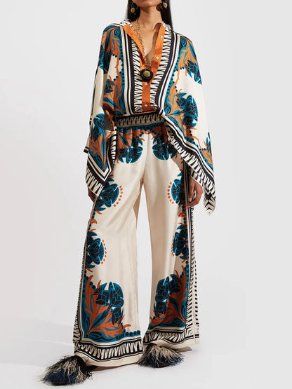 Two-piece Women's Linen Streetwear Set with Ethno Print – Samira-White-S-Nora Luxe