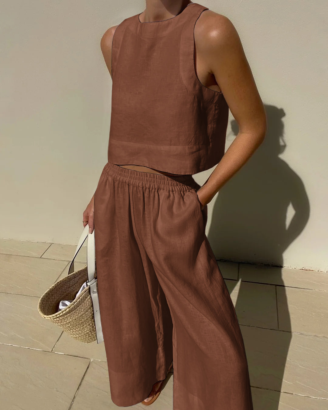 Two-piece women's outfit with skirt & top – Stylish & versatile – Narela-Brown-S-Nora Luxe