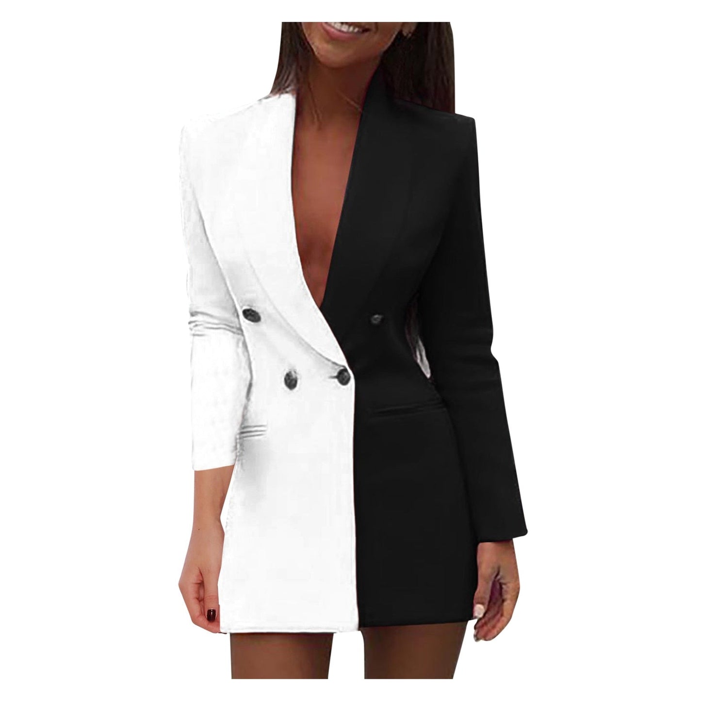 Two-tone blazer dress – Emilia-White Black-S-Nora Luxe