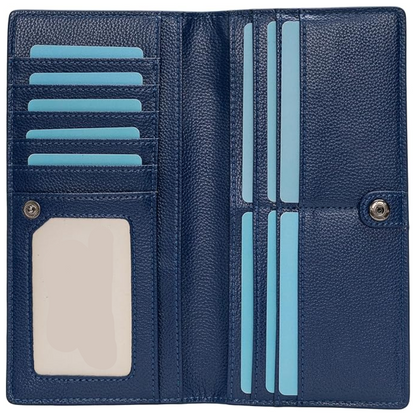 Ultra-thin RFID Blocking Leather Card Wallet - Renée-Marine Blue-Nora Luxe