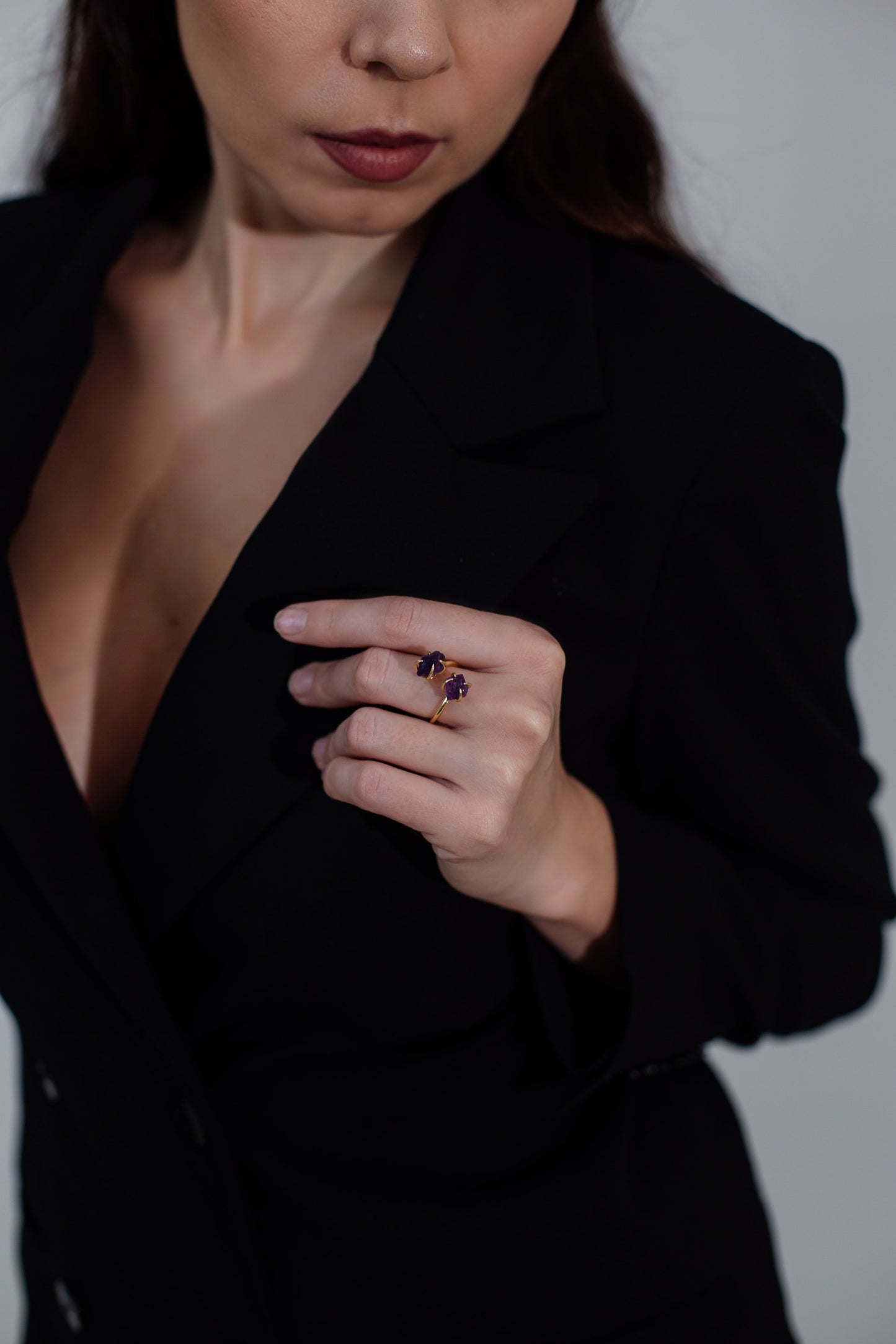 Unique Raw Gemstone Ring - Mira-Amethyst-Nora Luxe