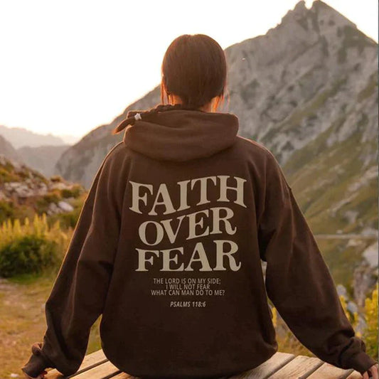 Unisex Hoodie "Faith Over Fear" Psalm 118:6 - Faithmore-Coffee-XS-Nora Luxe