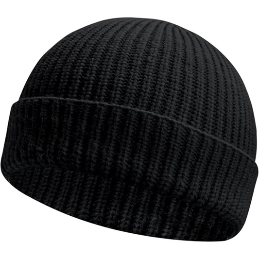 Unisex Knitted Hat with Low Turn-Up – Robin-Black-Nora Luxe