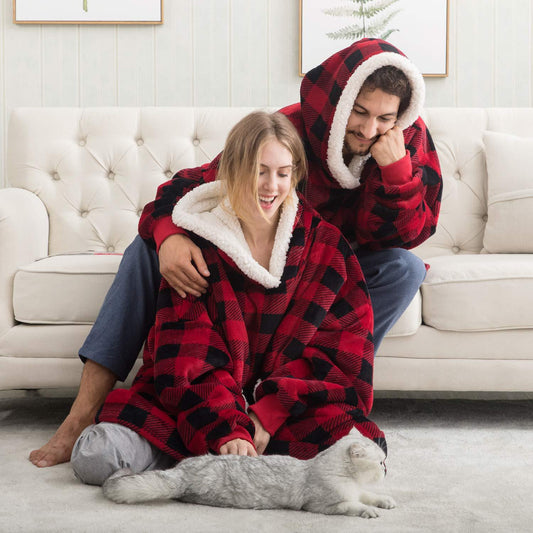 Unisex Thermal Fleece Hoodie - Noah-Red Black-XS-Nora Luxe
